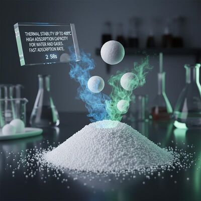 استقرار حراري حتى 400 درجة مئوية، مادة ماصة من المناخل الجزيئية ذات قدرة امتصاص عالية للماء والغازات ومعدل امتصاص سريع 2*58 ثانية